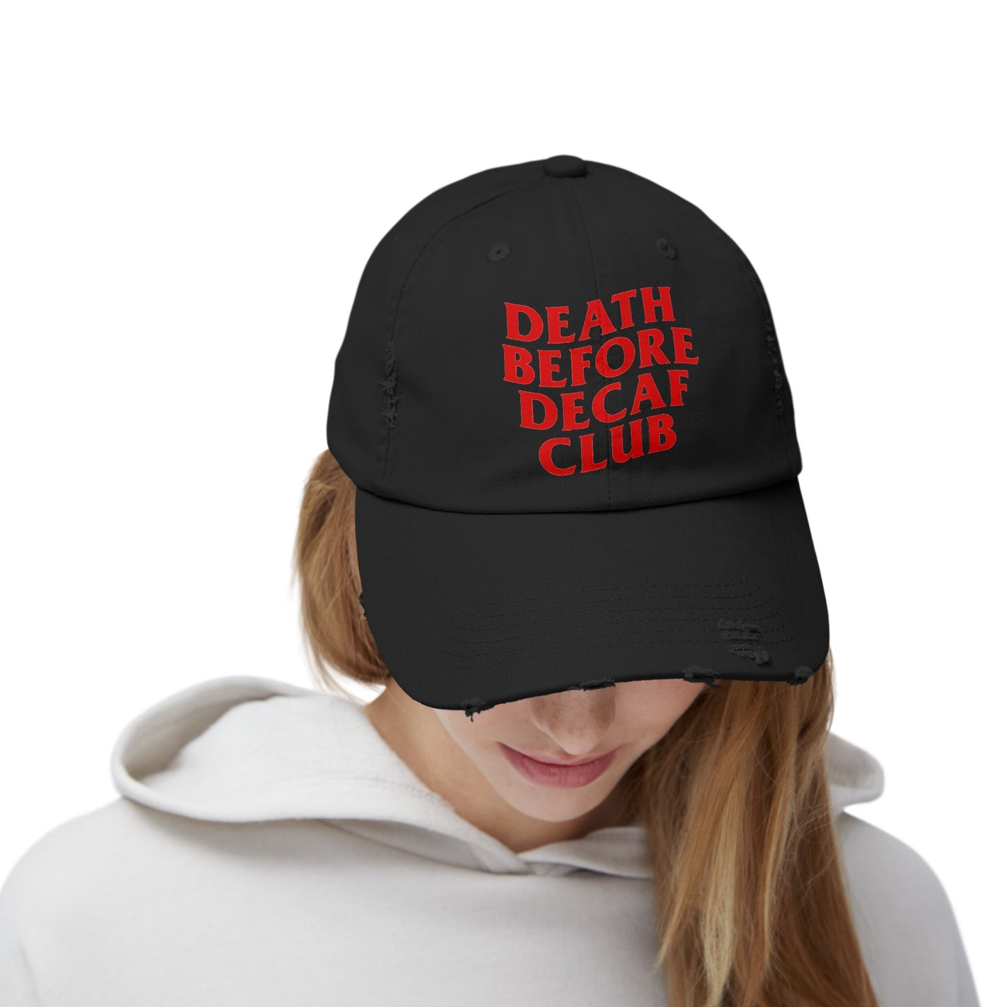 Death Before Decaf Distressed Cap